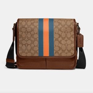 Coach Thompson Small Map Bag In Signature Jacquard With Varsity Stripe Designer
